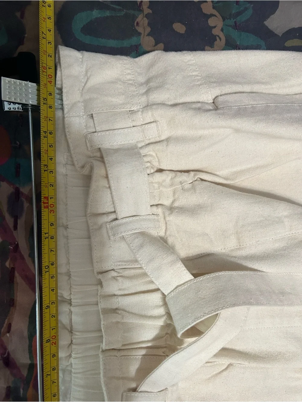 Unique High-Rise Wide Leg Harem Cream Pants w/Tie Waist and Welt Pockets